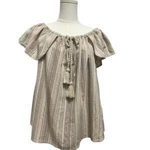 Others Follow NWT Striped Off Shoulder Top Size L 100% Cotton Tassel Boho